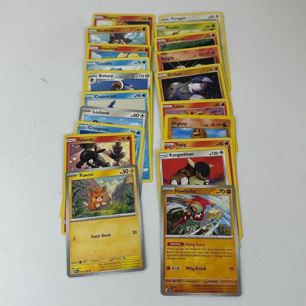 Pokemon TCG Card Lot of 20 Hawlucha Pawmi Kangaskhan Vulpix Growlithe Mixed Set